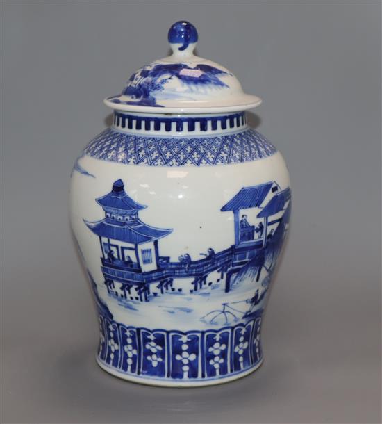 A 19th century Chinese blue and white vase and cover, Kangxi mark height 26cm